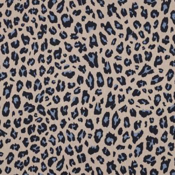 Baumwoll-Leinen Leopardenprint marine / jeansblau in Camel, Nahaufnahme der Oberfläche